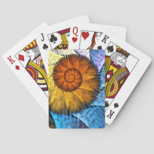 Floral Oranje Geel Blauw Abstracte Kunst Pokerkaarten