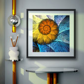Floral Oranje Geel Blauw Abstracte Kunst Poster