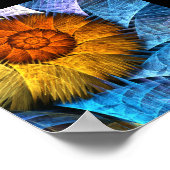 Floral Oranje Geel Blauw Abstracte Kunst Poster (Hoek)