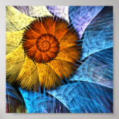 Floral Oranje Geel Blauw Abstracte Kunst Poster (Voorkant)