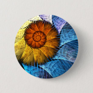 Floral Oranje Geel Blauw Abstracte Kunst Ronde Button 5,7 Cm