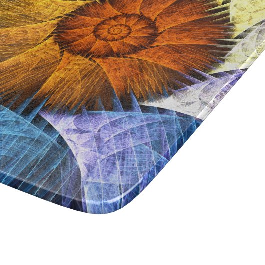 Floral Oranje Geel Blauw Abstracte Kunst Snijplank (Hoek)