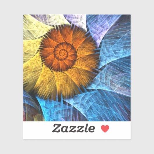 Floral Oranje Geel Blauw Abstracte Kunst Sticker (Vel)