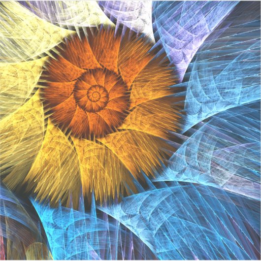 Floral Oranje Geel Blauw Abstracte Kunst Sticker (Voorkant)