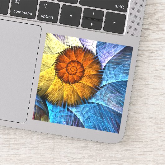 Floral Oranje Geel Blauw Abstracte Kunst Sticker (Detail)