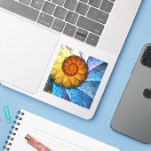Floral Oranje Geel Blauw Abstracte Kunst Sticker (Laptop met iPhone)