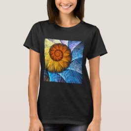 Floral Oranje Geel Blauw Abstracte Kunst T-shirt