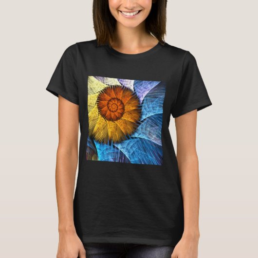 Floral Oranje Geel Blauw Abstracte Kunst T-shirt (Voorkant)