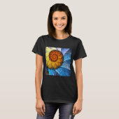 Floral Oranje Geel Blauw Abstracte Kunst T-shirt (Voorkant volledig)