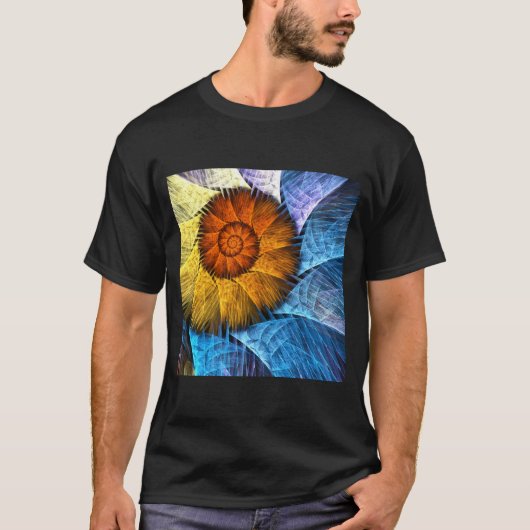 Floral Oranje Geel Blauw Abstracte Kunst T-shirt (Voorkant)