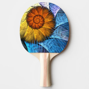Floral Oranje Geel Blauw Abstracte Kunst Tafeltennisbatje