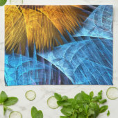 Floral Oranje Geel Blauw Abstracte Kunst Theedoek (Gevouwen)