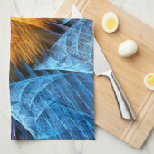 Floral Oranje Geel Blauw Abstracte Kunst Theedoek (Quarter Fold)