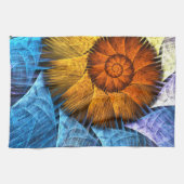 Floral Oranje Geel Blauw Abstracte Kunst Theedoek (Horizontaal)