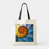 Floral Oranje Geel Blauw Abstracte Kunst Tote Bag (Achterkant)