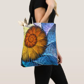 Floral Oranje Geel Blauw Abstracte Kunst Tote Bag (Dichtbij)