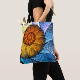 Floral Oranje Geel Blauw Abstracte Kunst Tote Bag