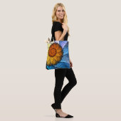 Floral Oranje Geel Blauw Abstracte Kunst Tote Bag (Op model)