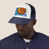 Floral Oranje Geel Blauw Abstracte Kunst Trucker Pet (In situ)