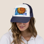 Floral Oranje Geel Blauw Abstracte Kunst Trucker Pet (In situ)