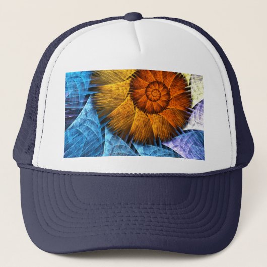 Floral Oranje Geel Blauw Abstracte Kunst Trucker Pet (Voorkant)