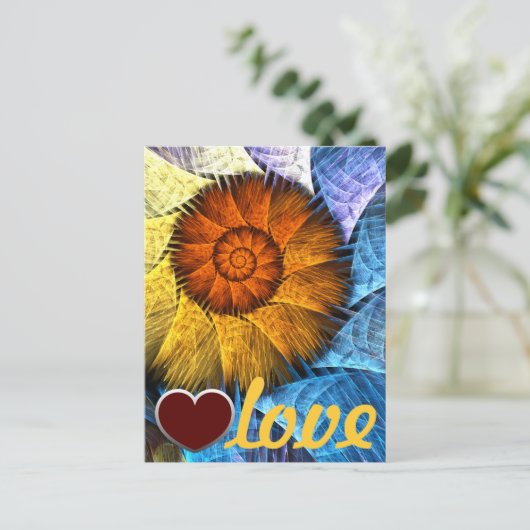 Floral Oranje Geel Blauw Abstracte Kunstliefde Briefkaart (Staand voorkant)