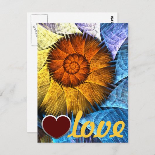 Floral Oranje Geel Blauw Abstracte Kunstliefde Briefkaart (Voorkant / Achterkant)