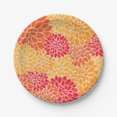 Floral Oranje/geel/rood Papieren Bordje (Voorkant)