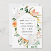 Floral Oranje Geometric Botanical Weddenschap Kaart (Voorkant)