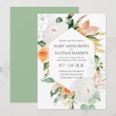 Floral Oranje Geometric Botanical Weddenschap Kaart (Voorkant / Achterkant)