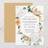 Floral Oranje Geometric Botanical Weddenschap Kaart (Voorkant / Achterkant)