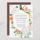 Floral Oranje Geometric Botanical Weddenschap Kaart (Voorkant / Achterkant)