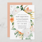 Floral Oranje Geometric Botanical Weddenschap Kaart (Voorkant / Achterkant)