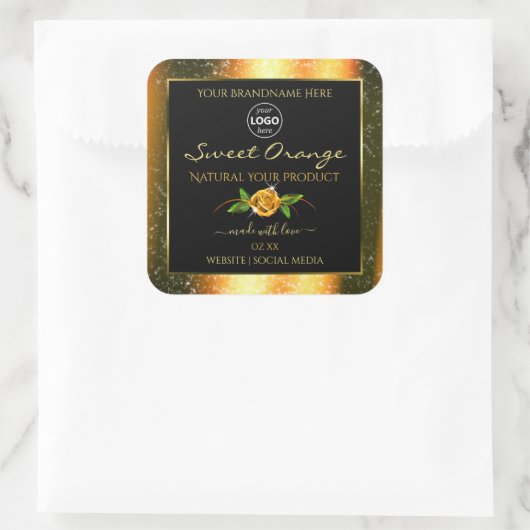 Floral Oranje Glitter Black Product Labels Logo (Tas)