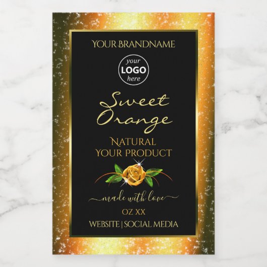 Floral Oranje Glitter Black Product Labels Logo Voedselcontainer Etiket (Enkel label)