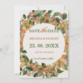 Floral Oranje Greenery Waterverf Rustic Save The Date