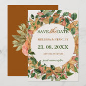 Floral Oranje Greenery Waterverf Rustic Save The Date (Voorkant / Achterkant)