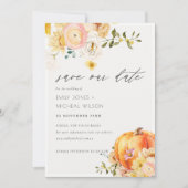 Floral Oranje herfst pompoen Save the Date Invite Bedankkaart (Voorkant)