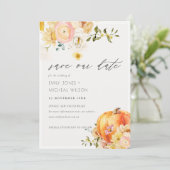 Floral Oranje herfst pompoen Save the Date Invite Bedankkaart (Staand voorkant)