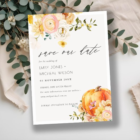 Floral Oranje herfst pompoen Save the Date Invite Bedankkaart