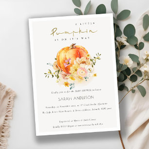 Floral Oranje herfst Pumpkin Baby shower Invite Bedankkaart