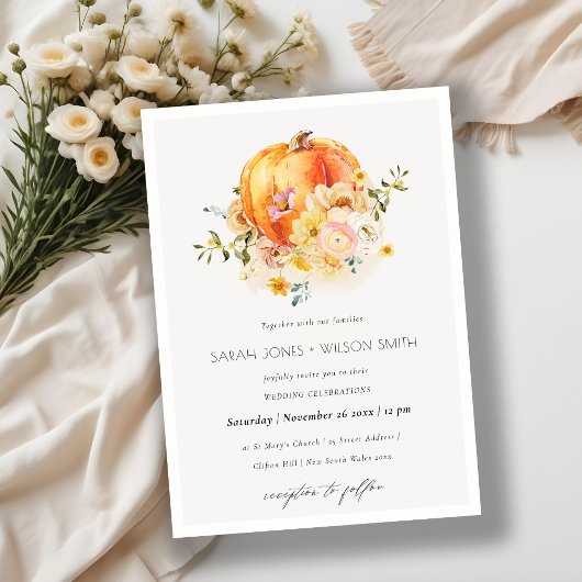 Floral Oranje herfst Pumpkin Wedding Invite Bedankkaart