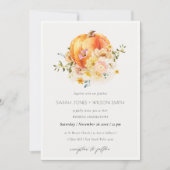 Floral Oranje herfst Pumpkin Wedding Invite Bedankkaart (Voorkant)