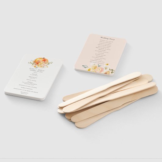 Floral Oranje herfst Pumpkin Wedding Programme Handwaaier (Niet-gemonteerd)