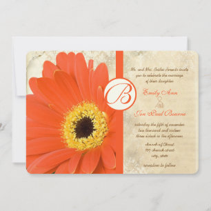 Floral Oranje koraal Gerber Daisy Lace Wedding Kaart
