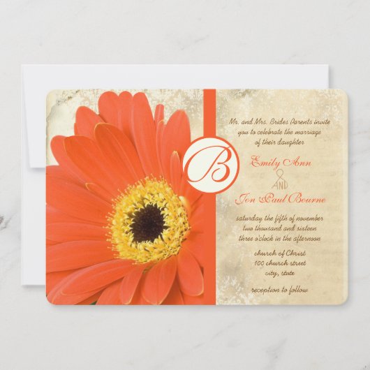 Floral Oranje koraal Gerber Daisy Lace Wedding Kaart (Voorkant)