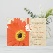 Floral Oranje koraal Gerber Daisy Lace Wedding Kaart (Staand voorkant)