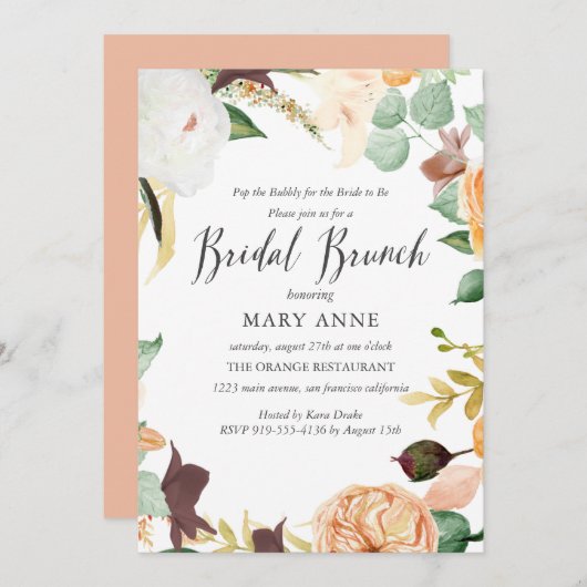 Floral Oranje Late Summer Weddenschap Brunch in Kaart (Voorkant / Achterkant)