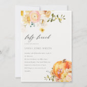 Floral Oranje pomkin Baby Brunch Shower Invite Bedankkaart (Voorkant)