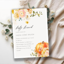 Floral Oranje pomkin Baby Brunch Shower Invite